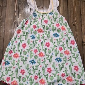 Mud Pie White Dress with Pink and Green Cactus Print 5T